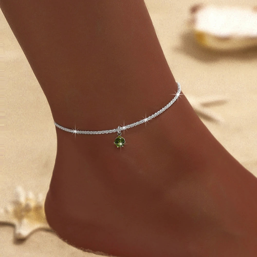 Elariah Bracelet de cheville en argent sterling 925 plaqué CZ zircon – Chaîne de cheville délicate et étanche pour femme