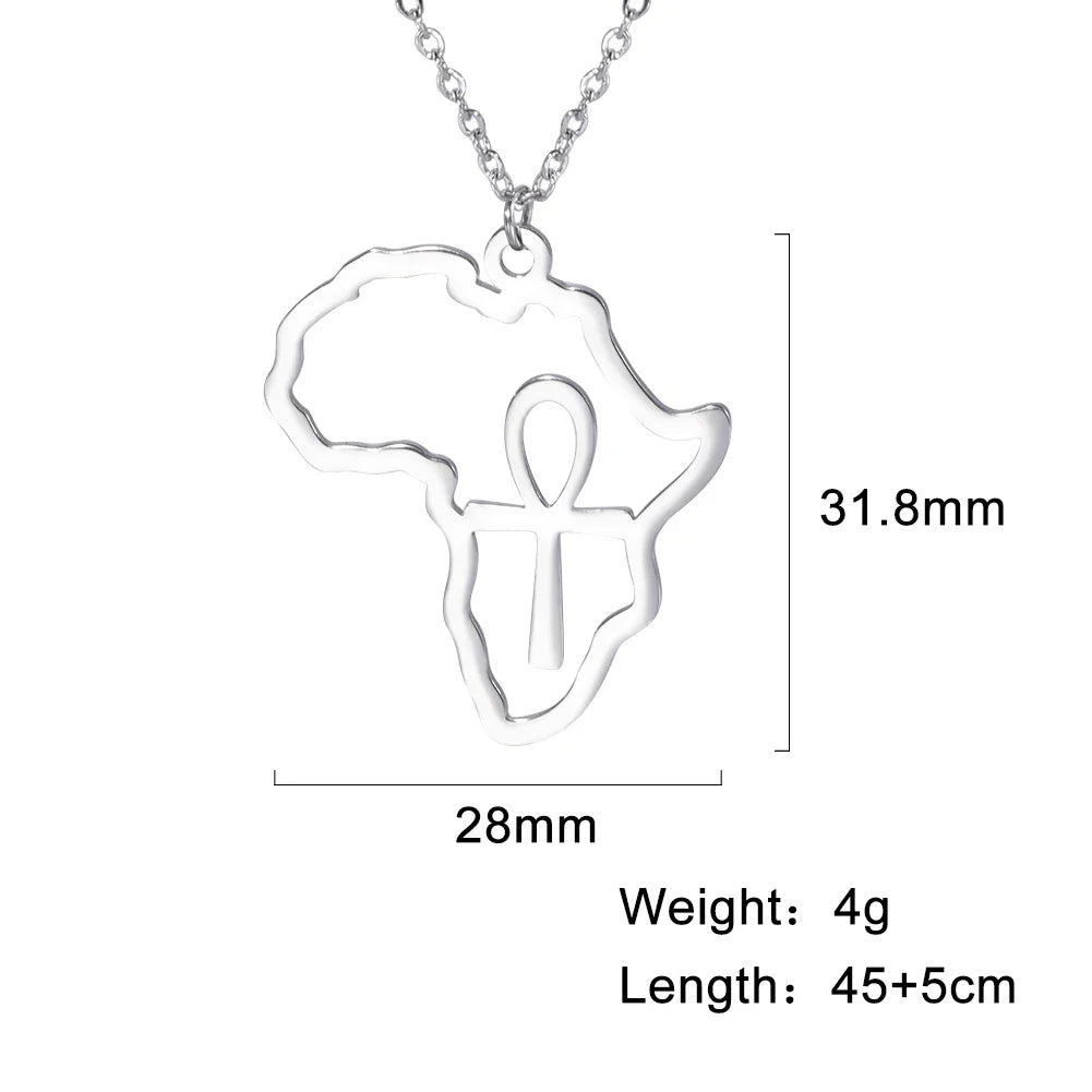Trendy African Map Pendant Necklace for Women – Stainless Steel Geometric Motherland Necklace, Gold, Rose Gold, or Steel Color