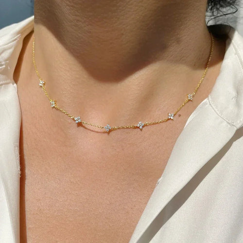 Collar de trébol de cuatro hojas chapado en oro de 18 quilates para mujer – Acero inoxidable con detalles de circonitas | Regalo de joyería de lujo