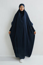 Elariah Hooded Modest Abaya Dress – Loose Fit One-Piece Jilbab with Smocked Sleeves (Black)