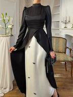 Elariah Embroidered Satin Modest Kaftan Dress – Elegant Muslim Abaya for Eid, Ramadan, Evening Party & Special Occasions
