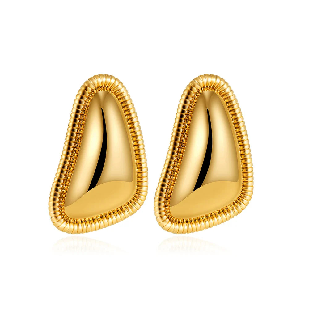 Pendientes de tuerca triangulares irregulares vintage para mujer – Pendientes geométricos gruesos de acero inoxidable, chapados en oro de 18 quilates o plata, pendientes minimalistas llamativos