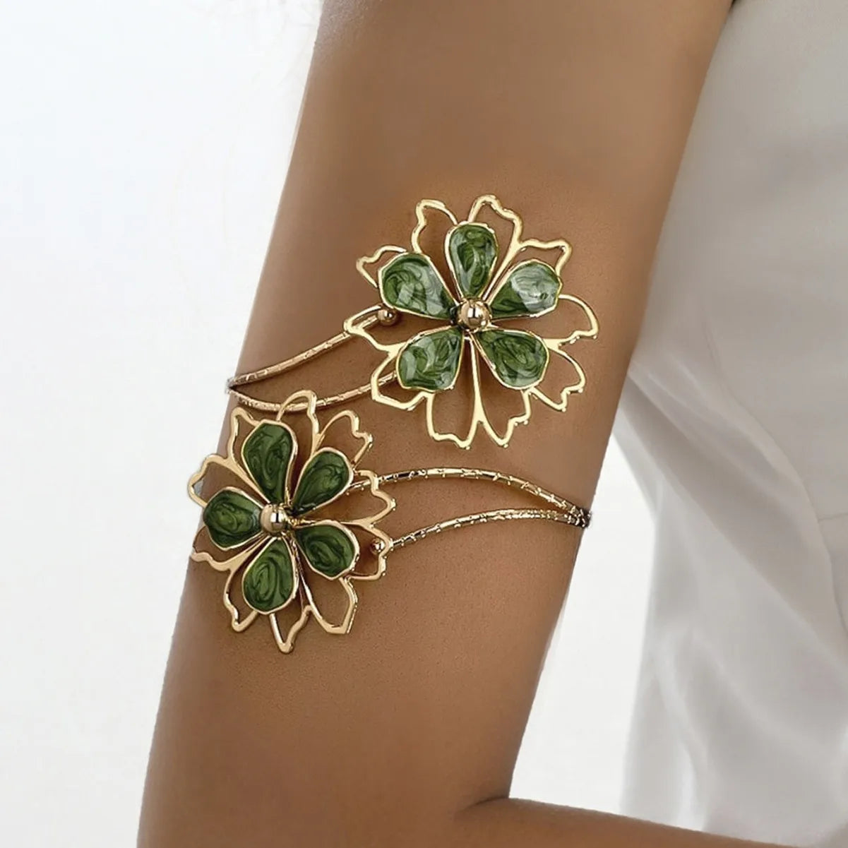 Elariah Antique Gold Hollow Flower Open Cuff Bracelet for Women – Adjustable Floral Boho Arm Cuff Bangle
