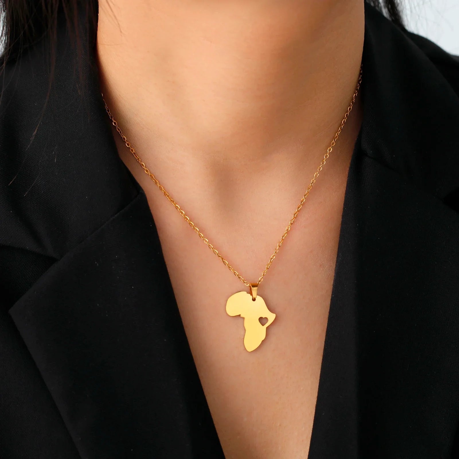 Trendy African Map Pendant Necklace for Women – Stainless Steel Geometric Motherland Necklace, Gold, Rose Gold, or Steel Color