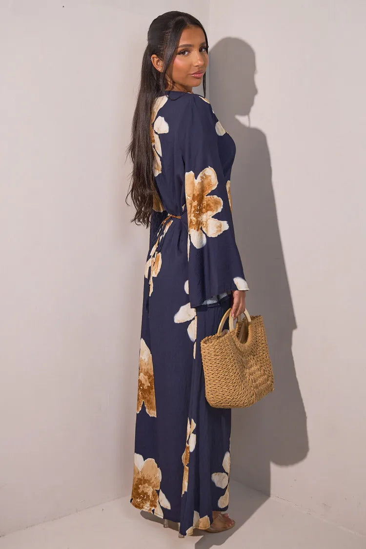 Vestido Abaya modesto con estampado floral Elariah para mujer – Caftán musulmán de manga larga, elegante vestido maxi Jalabiya para Eid, Ramadán y ocasiones especiales